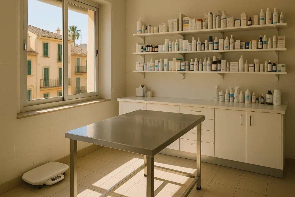 Sala de consulta de una clínica veterinaria con luz natural