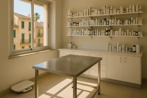 Sala de consulta de una clínica veterinaria con luz natural