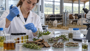 Laboratorio con extractos vegetales y contexto ganadero para investigación inmunológica