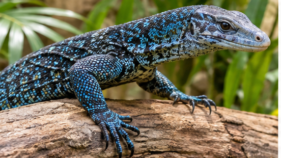 Varano azul sobre una rama, imagen editorial de Varanus macraei