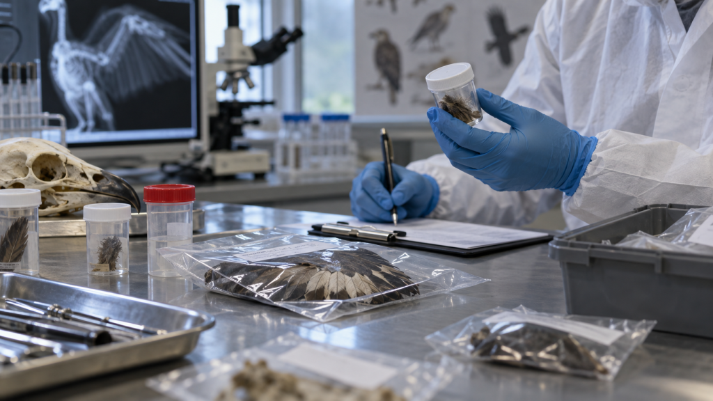Material de necropsia de fauna silvestre en un laboratorio veterinario