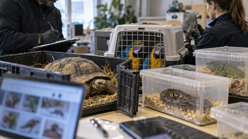 Especies protegidas intervenidas: tortuga, guacamayos, pitón y loro gris africano